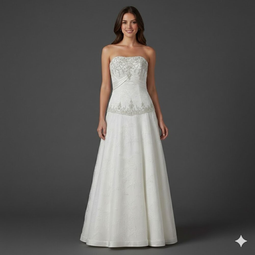 Allure Bridals Elegant Strapless Ivory Lace Wedding Gown NWT